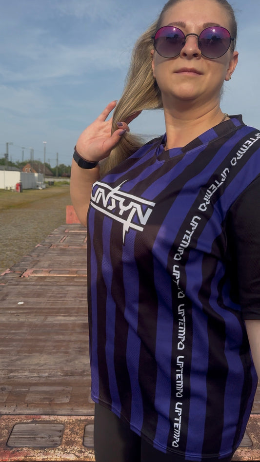 0_UNSYN - UNISEX Short Arm Jersey Purple & Black Stripes⚡