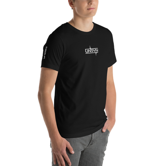 UNSYN Regular T-Shirt, 100% Cotton, UNISEX, WHITE embroided (gestickt) logo & print